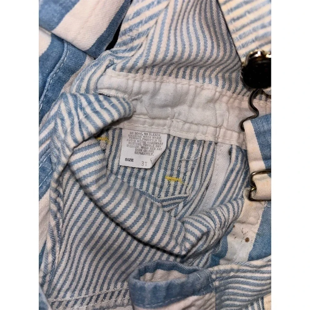 OshKosh B'gosh Overalls Boys 3T Blue White Hickory Stripe Short Bib Vtg vestback